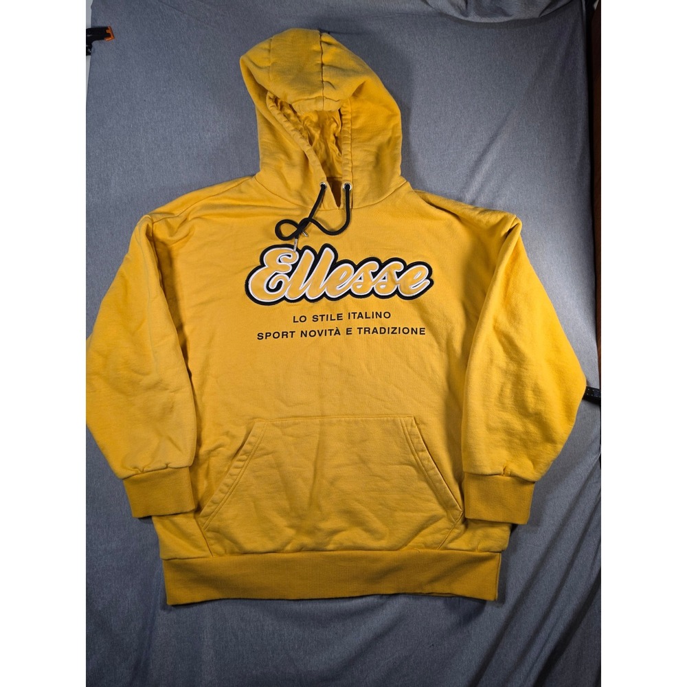 Ellesse Mens Yellow Lo Stile Italiano Graphic Pullover Hoodie Sweatshirt Size M